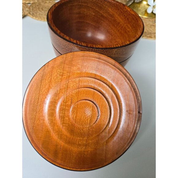 Handcrafted Round Wood Tobacco Jar With Finial Lid & Ridged Seal - Picture 6 of 10